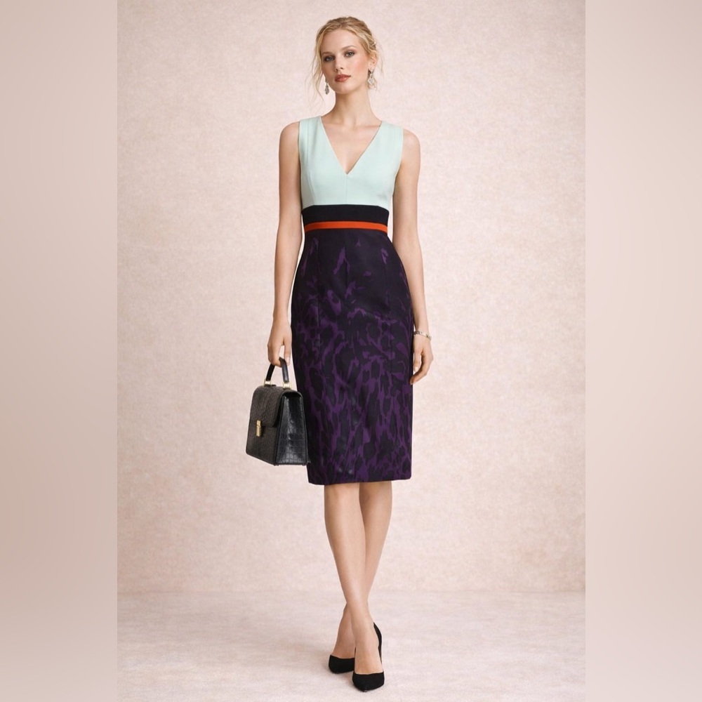 J. MENDEL‎ PARIS V-neck Sheath Dress ColorBlock Blue Black Purple Size 2